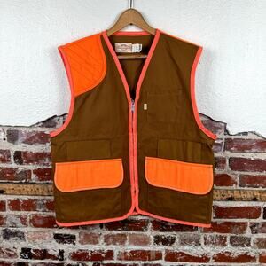 Vintage SafTBak Jacket Size Large Brown Blaze Orange Pockets Shooting Game Vest